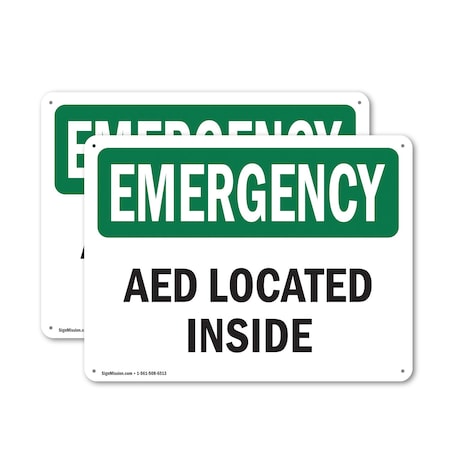 Signmission AED Located Inside, 10 in W x Rectangle, Aluminum OS-2PACK-EM-A-710-L-10288